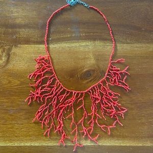 Seed bead coral statement necklace